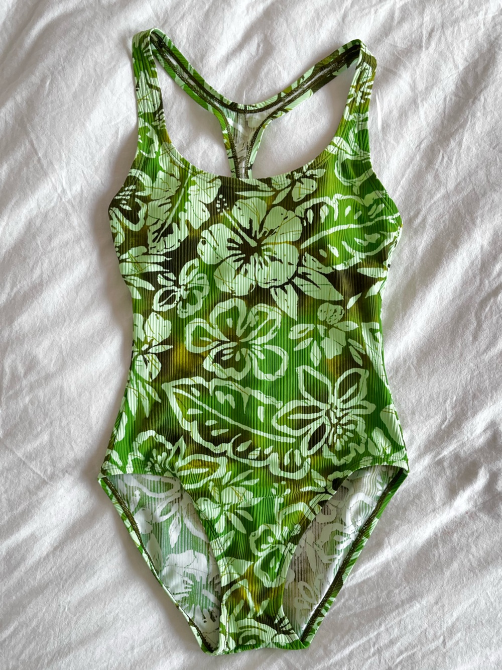 Vintage Sandcastle by Cole Ribbed Hibiscus Print Green One Piece
